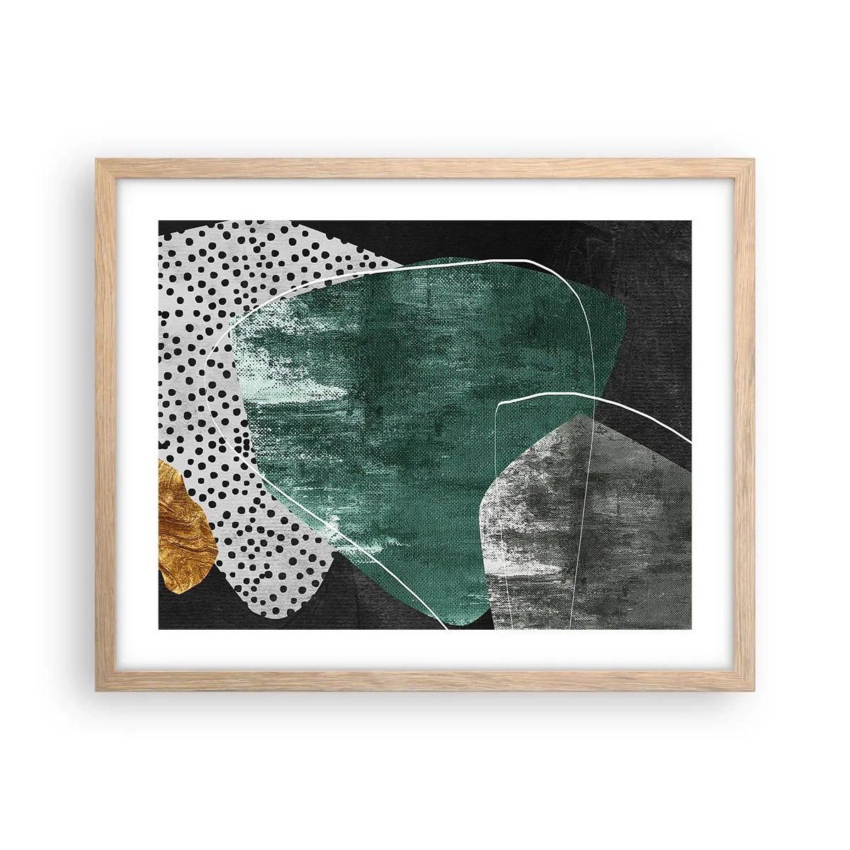 Affisch i ram av ljusek - Färgstark abstraktion med en guldflinga - 50x40 cm