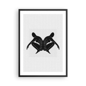 Affisch i svart ram - Svarta silhuetter av figurer i en symmetrisk komposition - 50x70cm - En delad själ - Modern väggdekoration för vardagsrum och sovrum ARTTOR