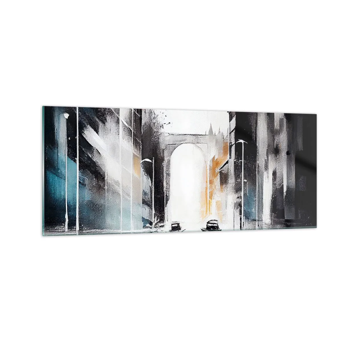 Glastavla - Bild på glas - Stadsstudie: arkitektur och rörelse - 100x40 cm