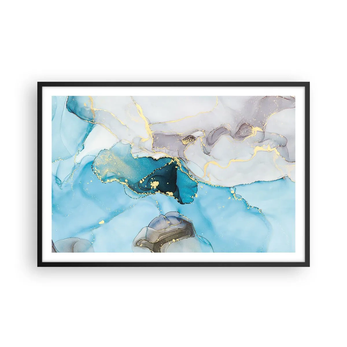 Affisch i svart ram - Studie över mötet mellan grå och turkos - 91x61 cm