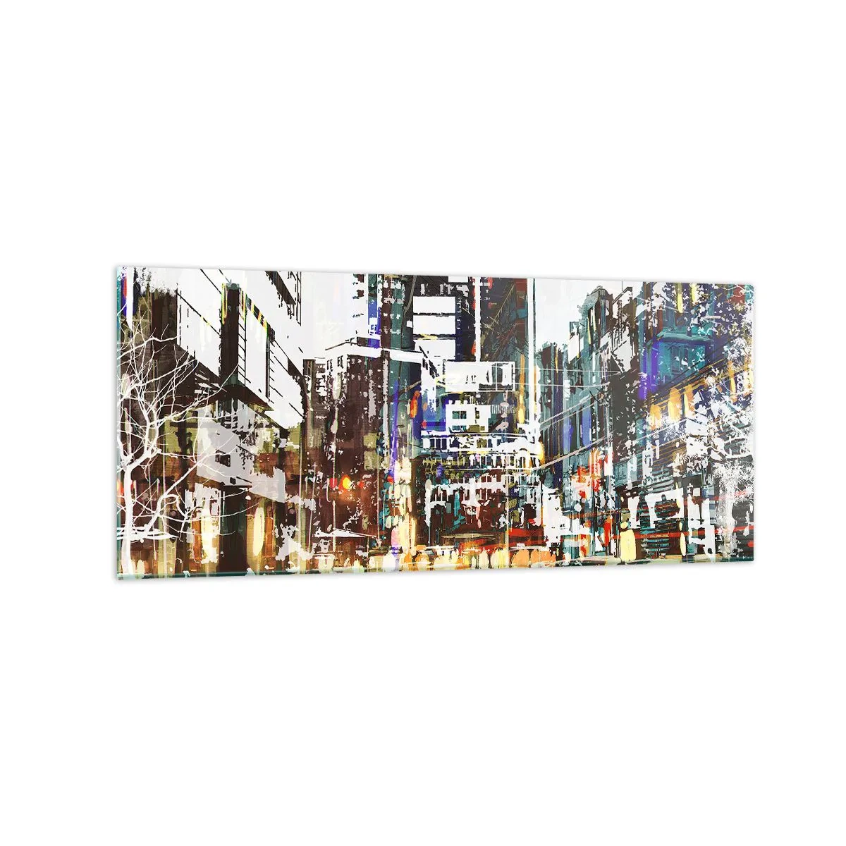 Glastavla - Bild på glas - Blinkande stad - 120x50 cm