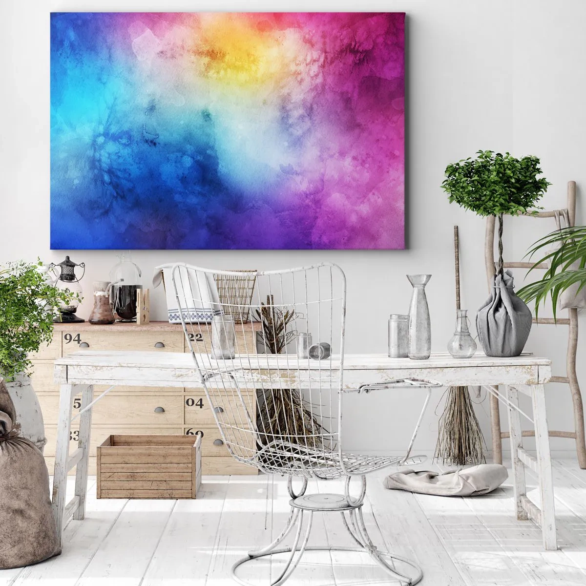 Canvastavla - Bild på duk - En abstrakt komposition i pastellnyanser av rosa och blått. - 70x50cm - Nästan i sjunde himlen - Modern väggdekoration för vardagsrum och sovrum ARTTOR