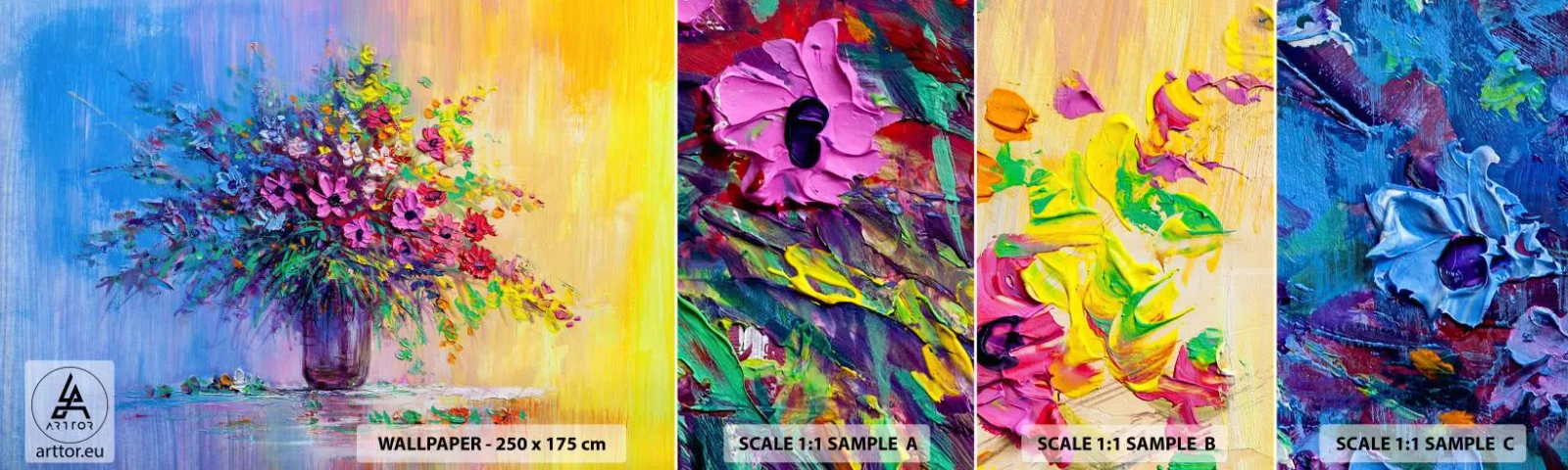 Provbit av självhäftande fototapet Deluxe Sticker - Sommarängens gåva - Blommor i en vas, Bit, Blombukett - 100x30 cm