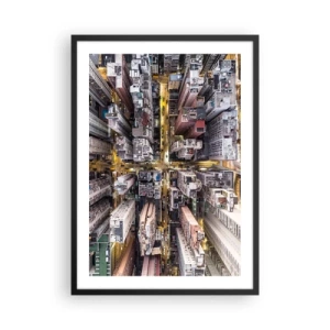 Affisch i svart ram - Flygfoto över staden på natten - 50x70cm - Hälsningar från Hongkong - Modern väggdekoration för vardagsrum och sovrum ARTTOR