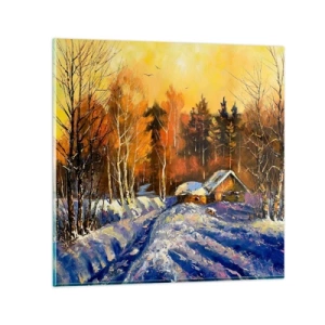 Glastavla - Bild på glas - Vinterimpression i solen - 60x60 cm