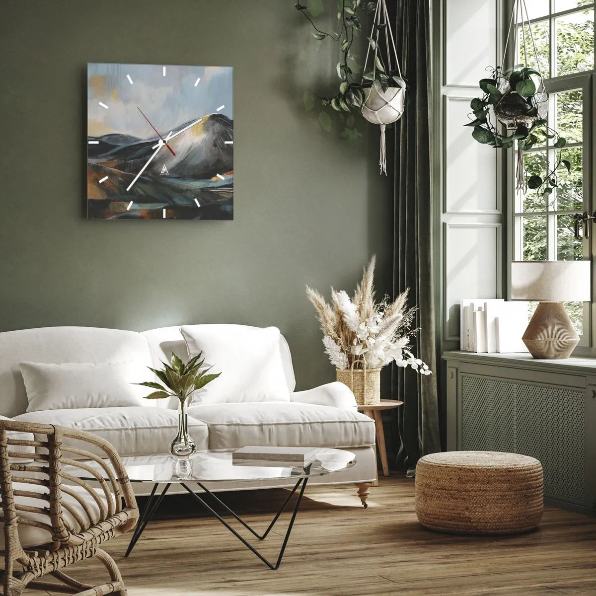 Väggklocka - Klocka på glas - Råa och vackra - 30x30 cm