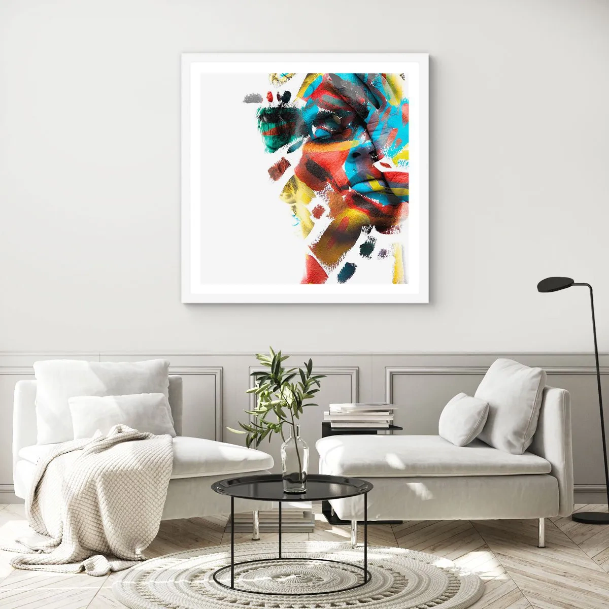 Affisch i vit ram - Färgrik personlighet - 60x60 cm