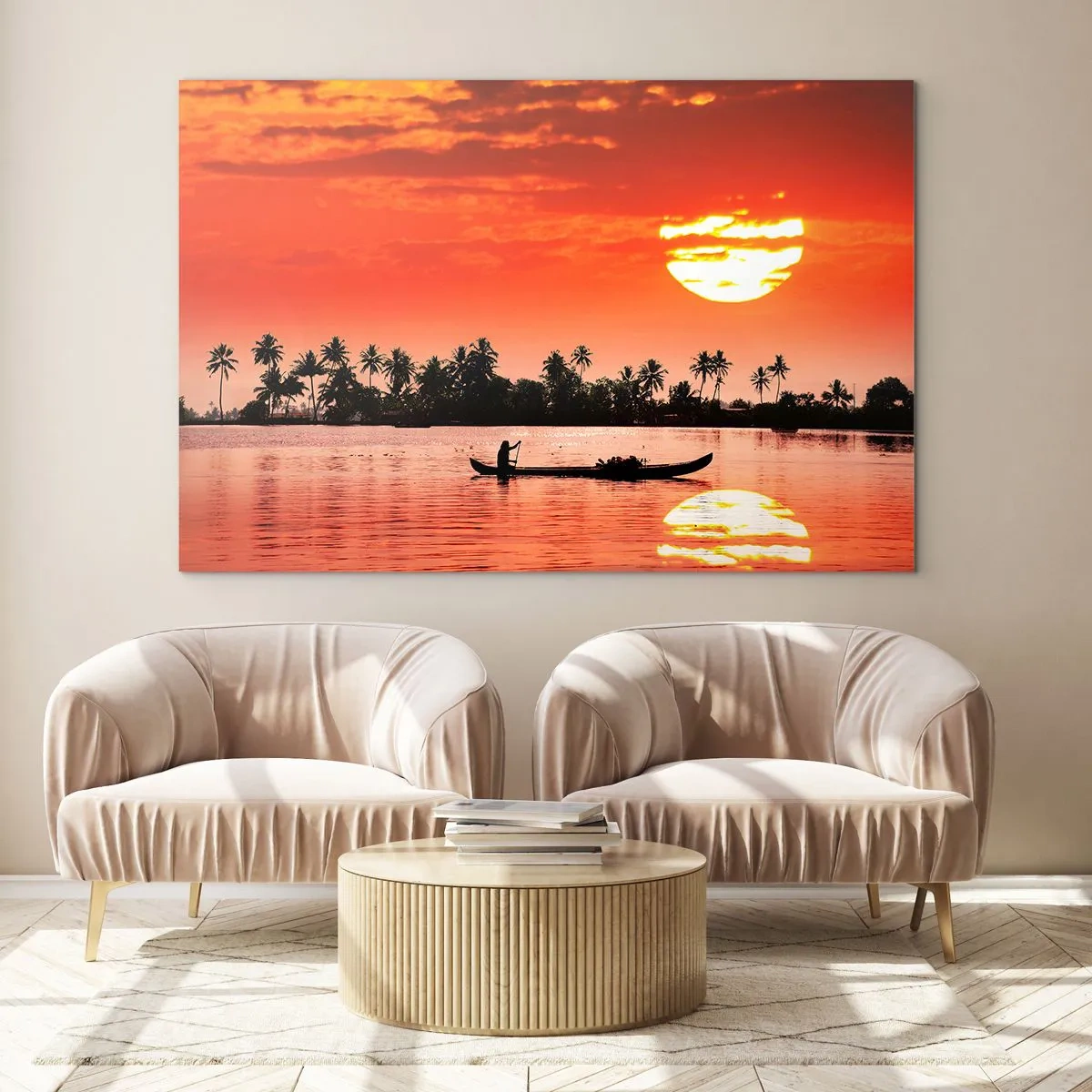 Glastavla - Bild på glas - Tropiskt lugn vid solnedgången - 100x70 cm