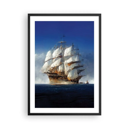 Affisch i svart ram - Ett segelfartyg på öppet hav under fulla segel i solljuset - 50x70cm - The great glory! - Modern väggdekoration för vardagsrum och sovrum ARTTOR