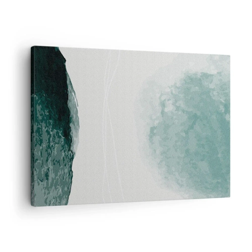 Canvastavla - Bild på duk - En delikat abstrakt komposition i nyanser av grönt med subtila former mot en ljus bakgrund. - 70x50cm - Ett möte med dimma - Modern väggdekoration för vardagsrum och sovrum ARTTOR