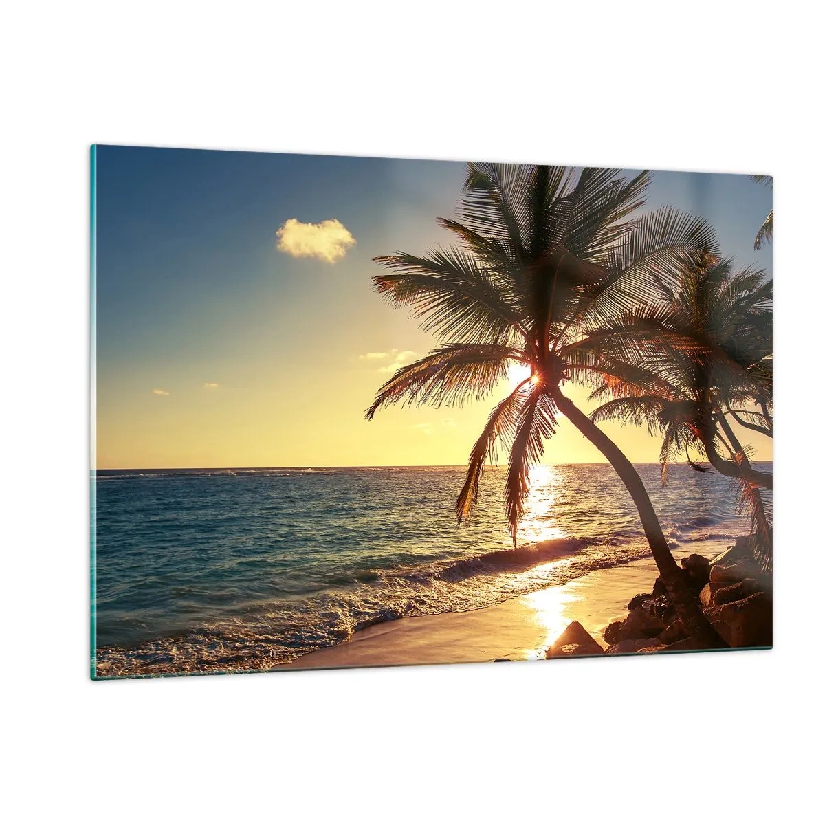 Glastavla - Bild på glas - Sommar under palmträden - 120x80 cm