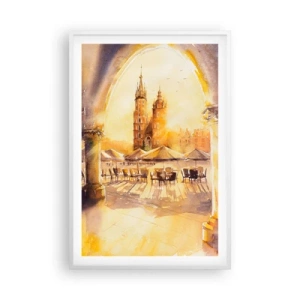 Affisch i vit ram - Gryning över marknaden i Kraków - 61x91 cm