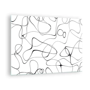 Glastavla - Bild på glas - Abstrakta svarta linjer på en vit bakgrund - 70x50cm - Livets stigar, ödets tur - Modern väggdekoration för vardagsrum och sovrum ARTTOR