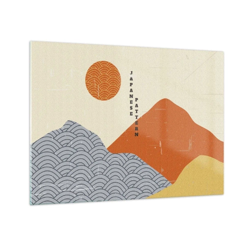 Glastavla - Bild på glas - Grafik med japanska berg- och solmönster - 70x50cm - I den japanska andan - Modern väggdekoration för vardagsrum och sovrum ARTTOR