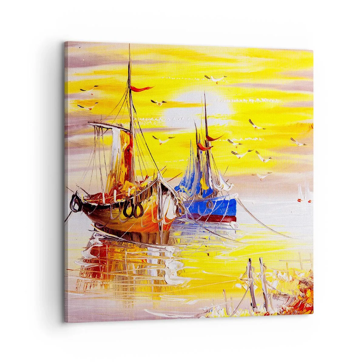 Canvastavla - Bild på duk - Välförtjänt vila i hamnen - 60x60 cm