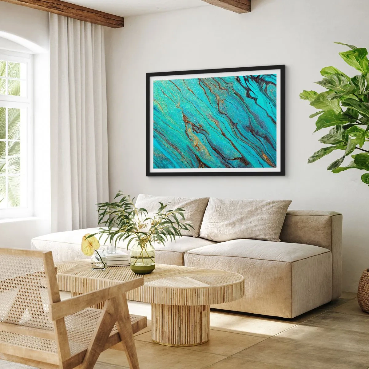 Affisch i svart ram - Turkost tidvatten - 70x50 cm