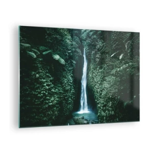 Glastavla - Bild på glas - Ett vattenfall mitt i tät tropisk vegetation - 70x50cm - Tropisk spa - Modern väggdekoration för vardagsrum och sovrum ARTTOR