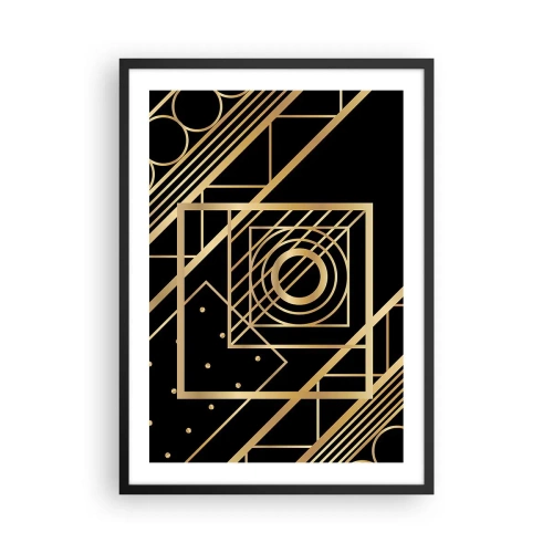 Affisch i svart ram - Gyllene geometriska mönster på svart bakgrund i art déco-stil - 50x70cm - Gyllene geometri - Modern väggdekoration för vardagsrum och sovrum ARTTOR