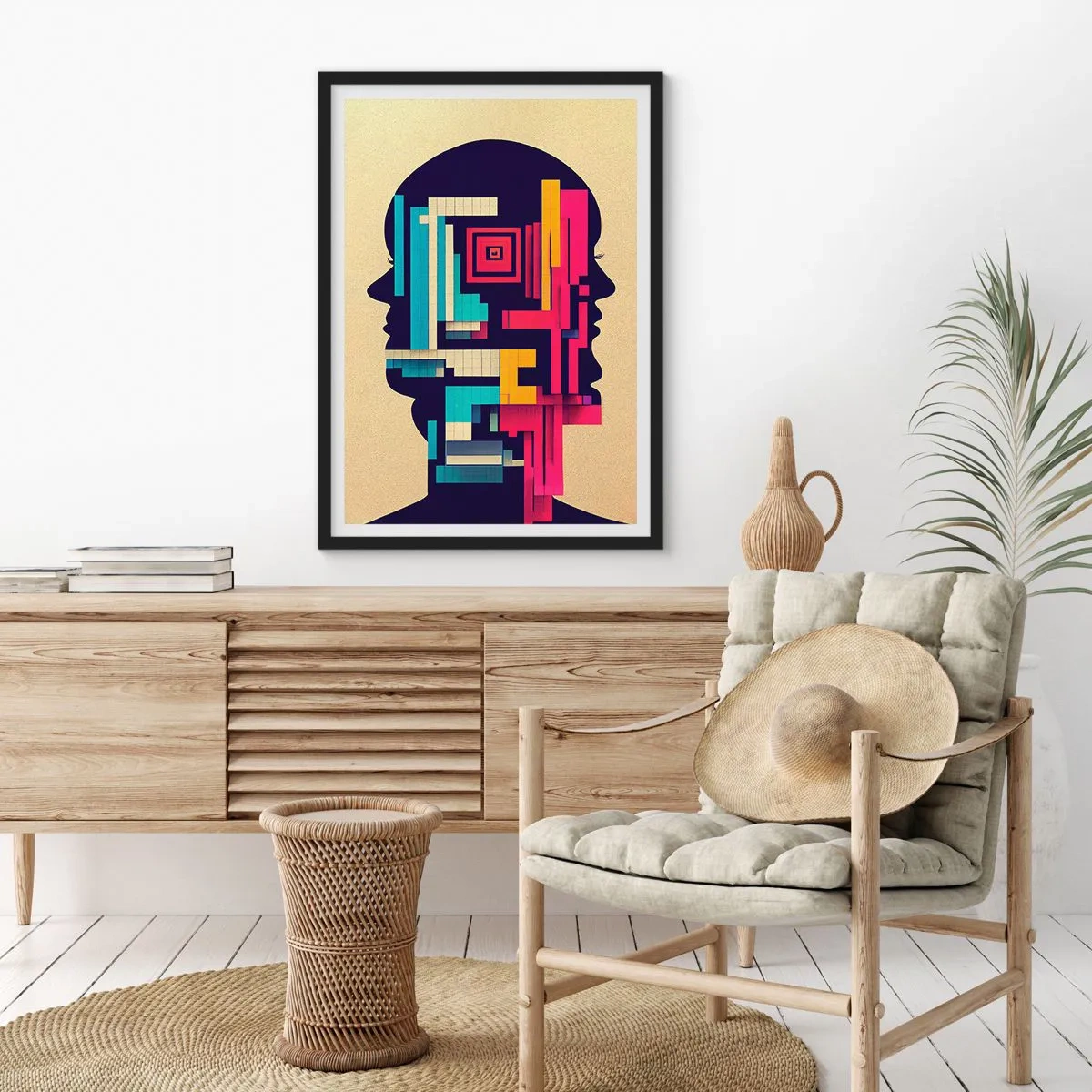 Affisch i svart ram - Abstrakt siluett med geometriska former - 50x70cm - Nya band - Modern väggdekoration för vardagsrum och sovrum ARTTOR
