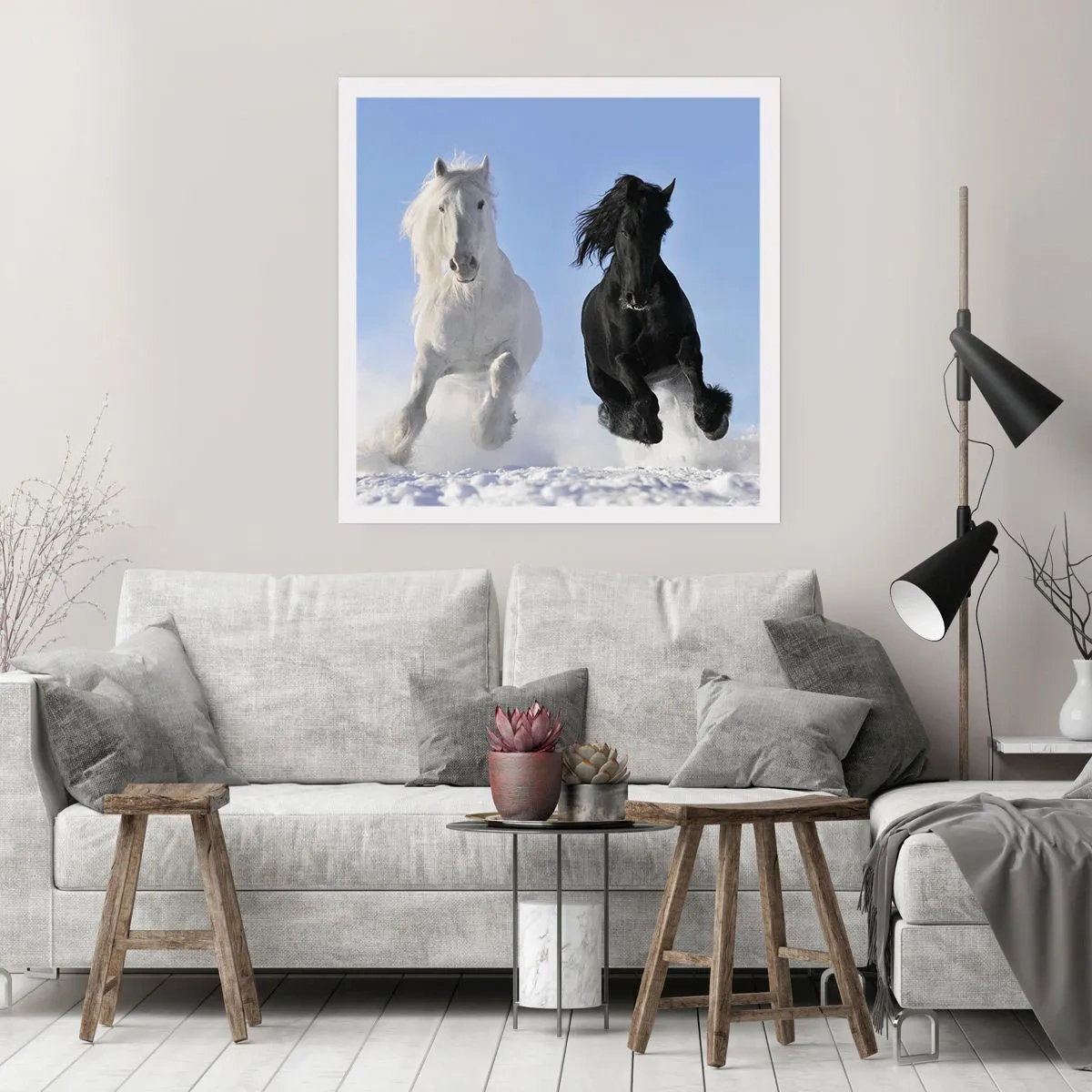 Affisch - Svart-vit galopp - 30x30 cm