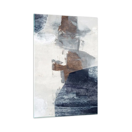 Glastavla - Bild på glas - Blåbruna former - 80x120 cm