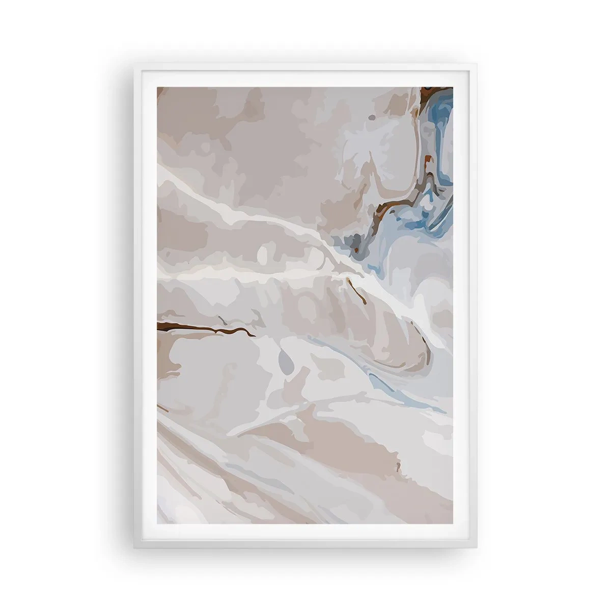 Affisch i vit ram - Blåa meanderlopp under vithet - 70x100 cm