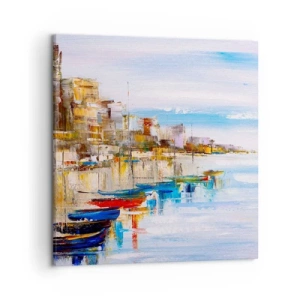 Canvastavla - Bild på duk - Flerfärgad urban hamn - 50x50 cm