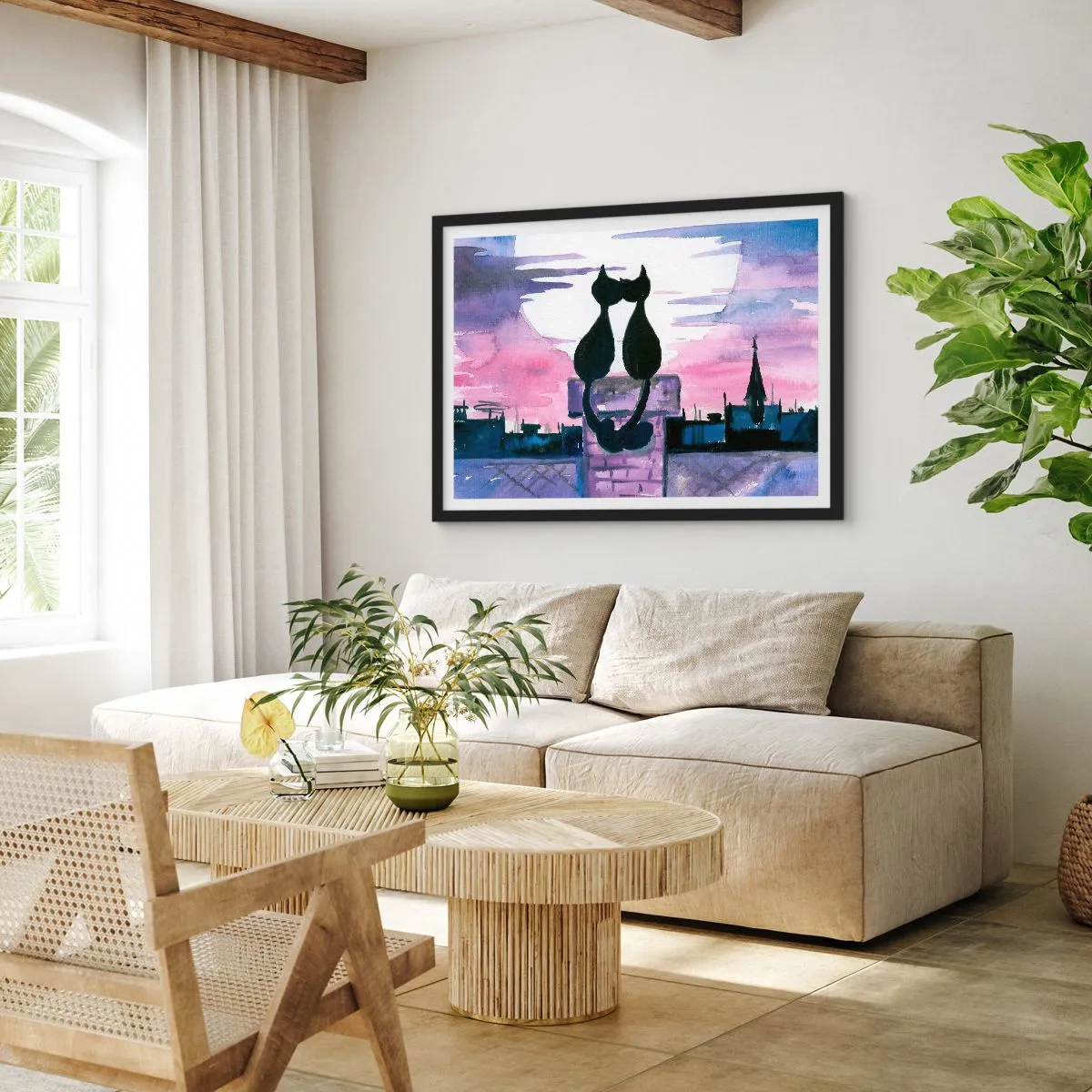 Affisch i svart ram - Rendez-vous under månen - 100x70 cm