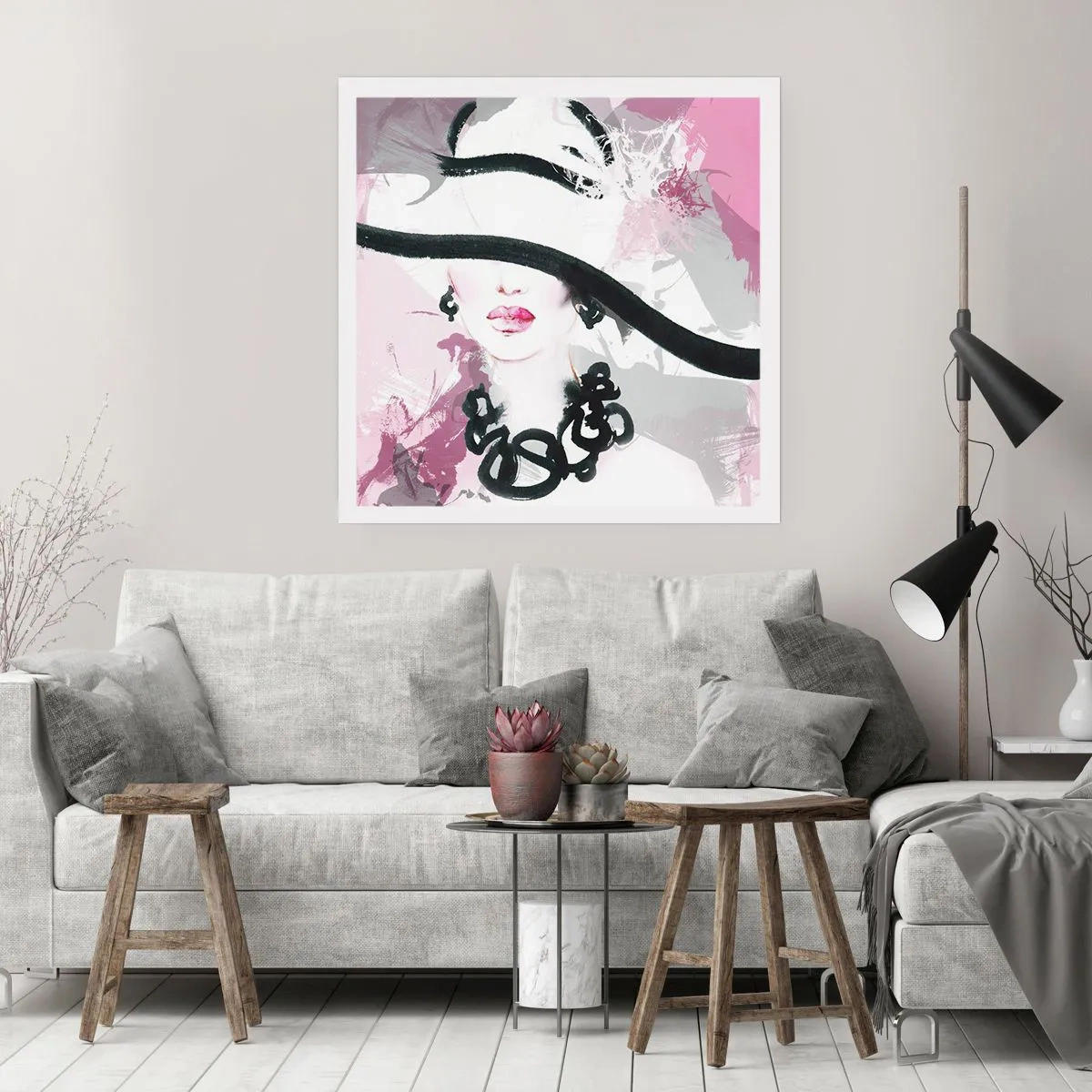 Affisch - En damportätt i svart och rosa - 50x50 cm