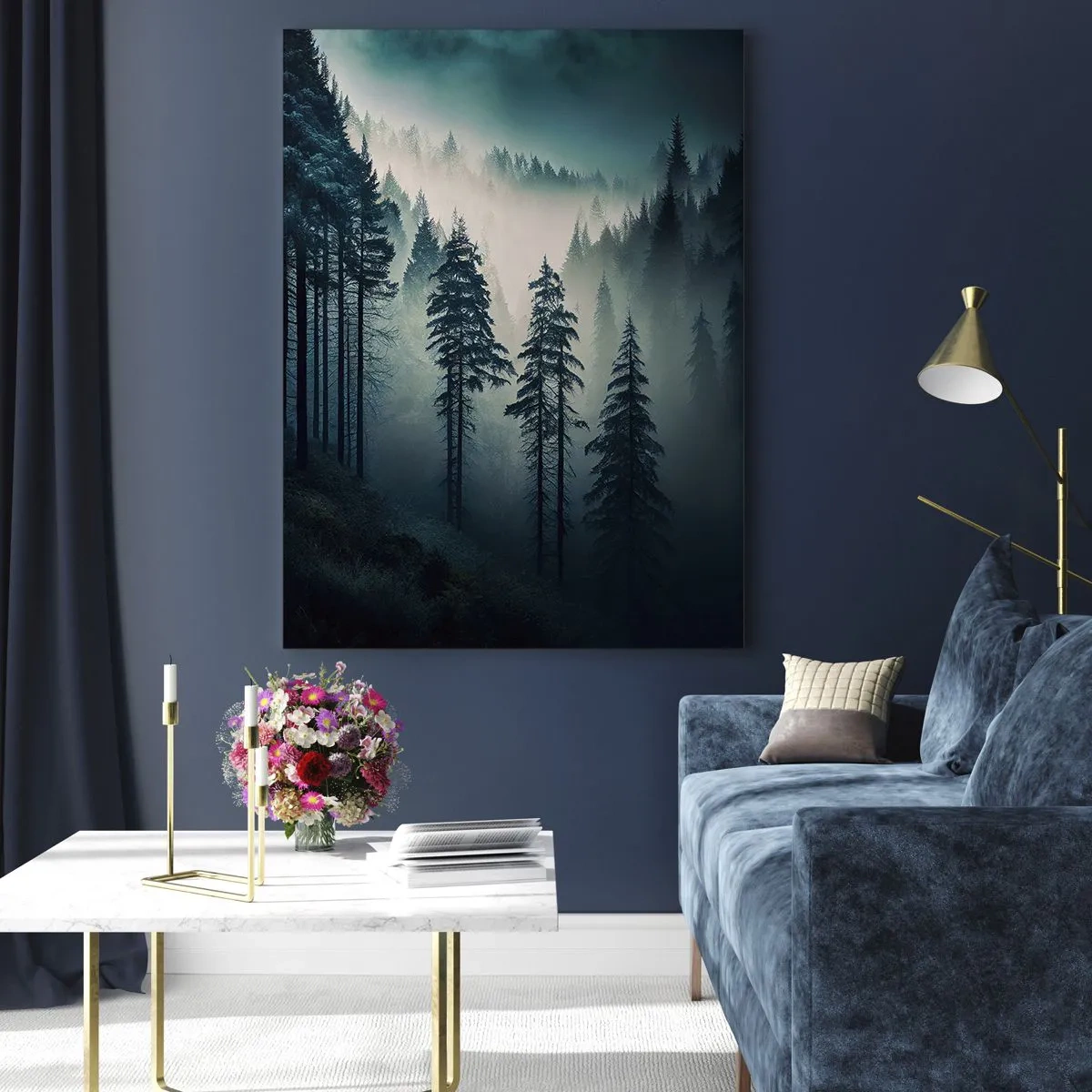 Glastavla - Bild på glas - Morgon i fjällen - 50x70 cm