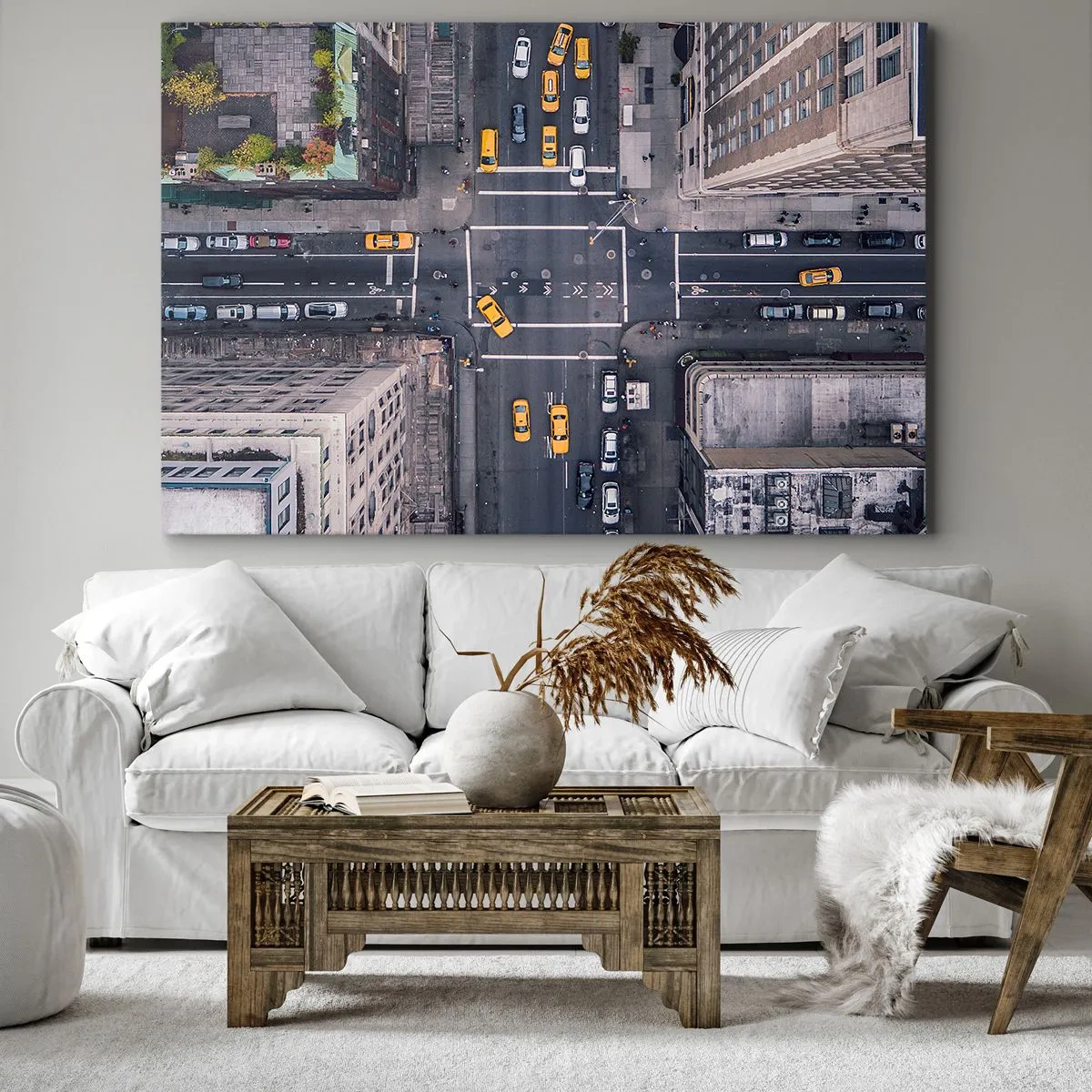 Canvastavla - Bild på duk - Flygfoto över en livlig stadsgata - 70x50cm - Enkelt val - Modern väggdekoration för vardagsrum och sovrum ARTTOR