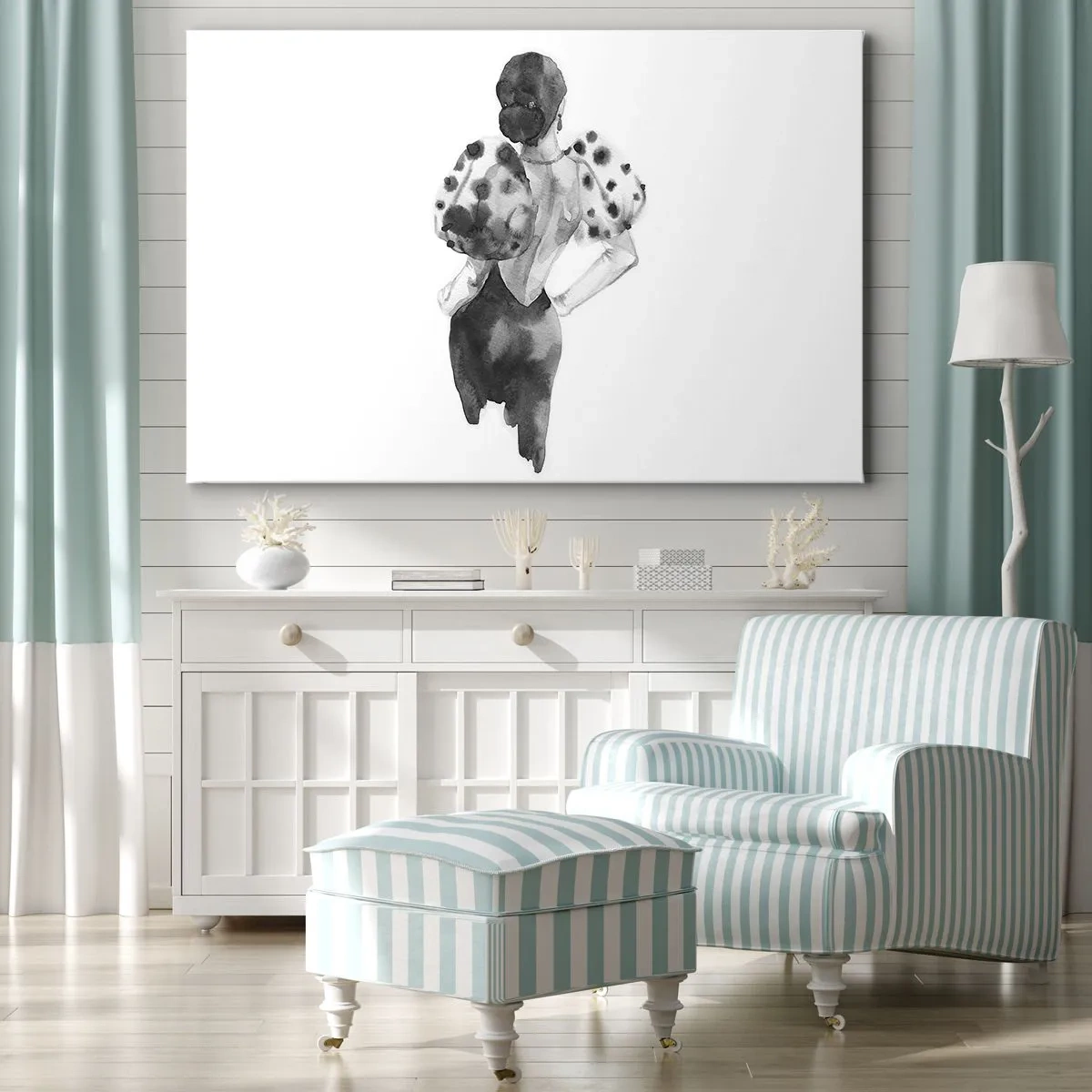 Canvastavla - Bild på duk - Minimalistisk akvarell illustration av en kvinna - 70x50cm - Hon passerade nära mig - Modern väggdekoration för vardagsrum och sovrum ARTTOR