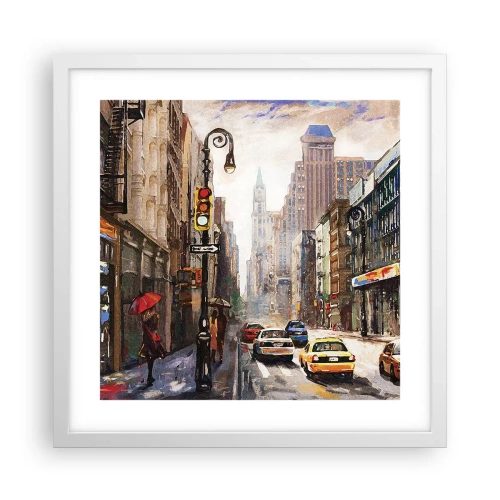 Affisch i vit ram - New York - färgglad också i regnet - 40x40 cm