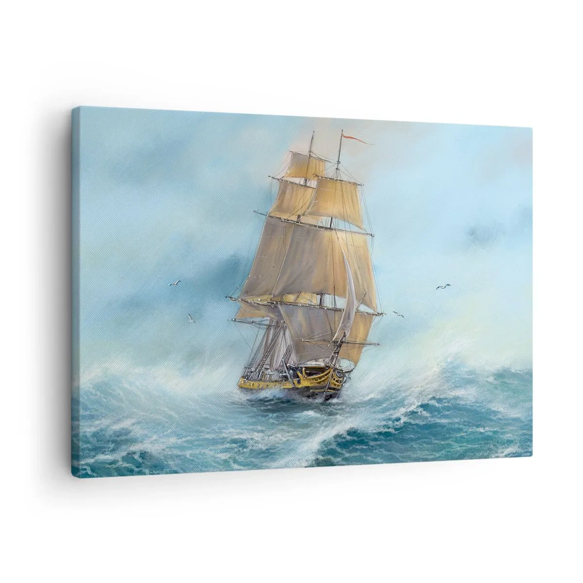Canvastavla - Bild på duk - Ett segelfartyg på ett stormigt hav - 70x50cm - Vinkande genom vågorna - Modern väggdekoration för vardagsrum och sovrum ARTTOR