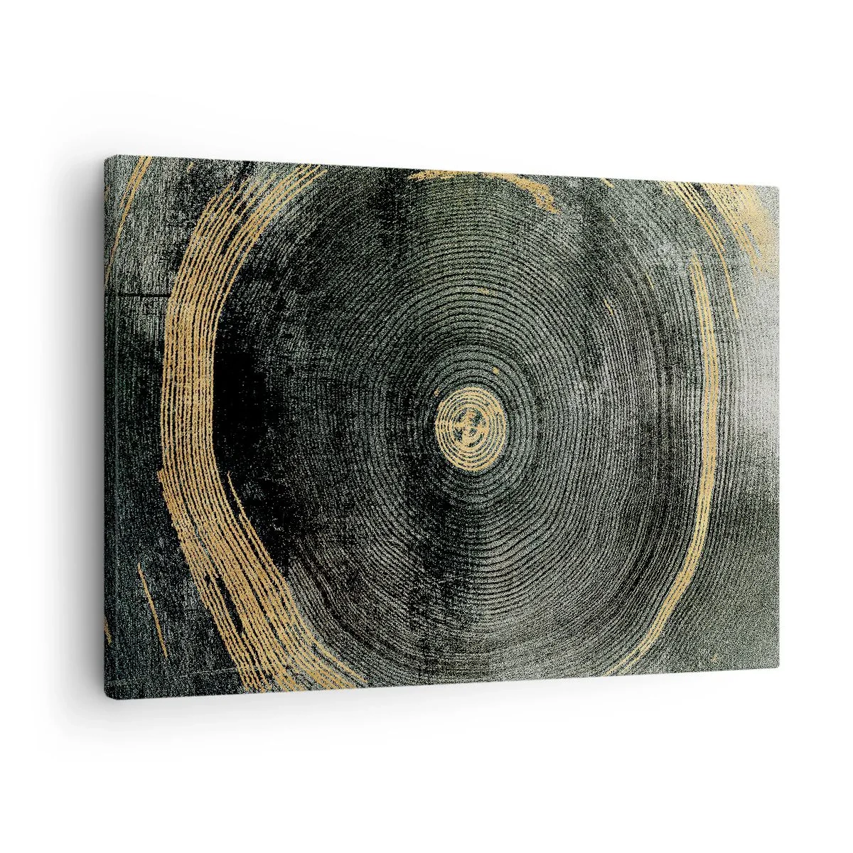 Canvastavla - Bild på duk - Koncentriska cirklar med gulddetaljer - 70x50cm - Förändring och varaktighet - Modern väggdekoration för vardagsrum och sovrum ARTTOR