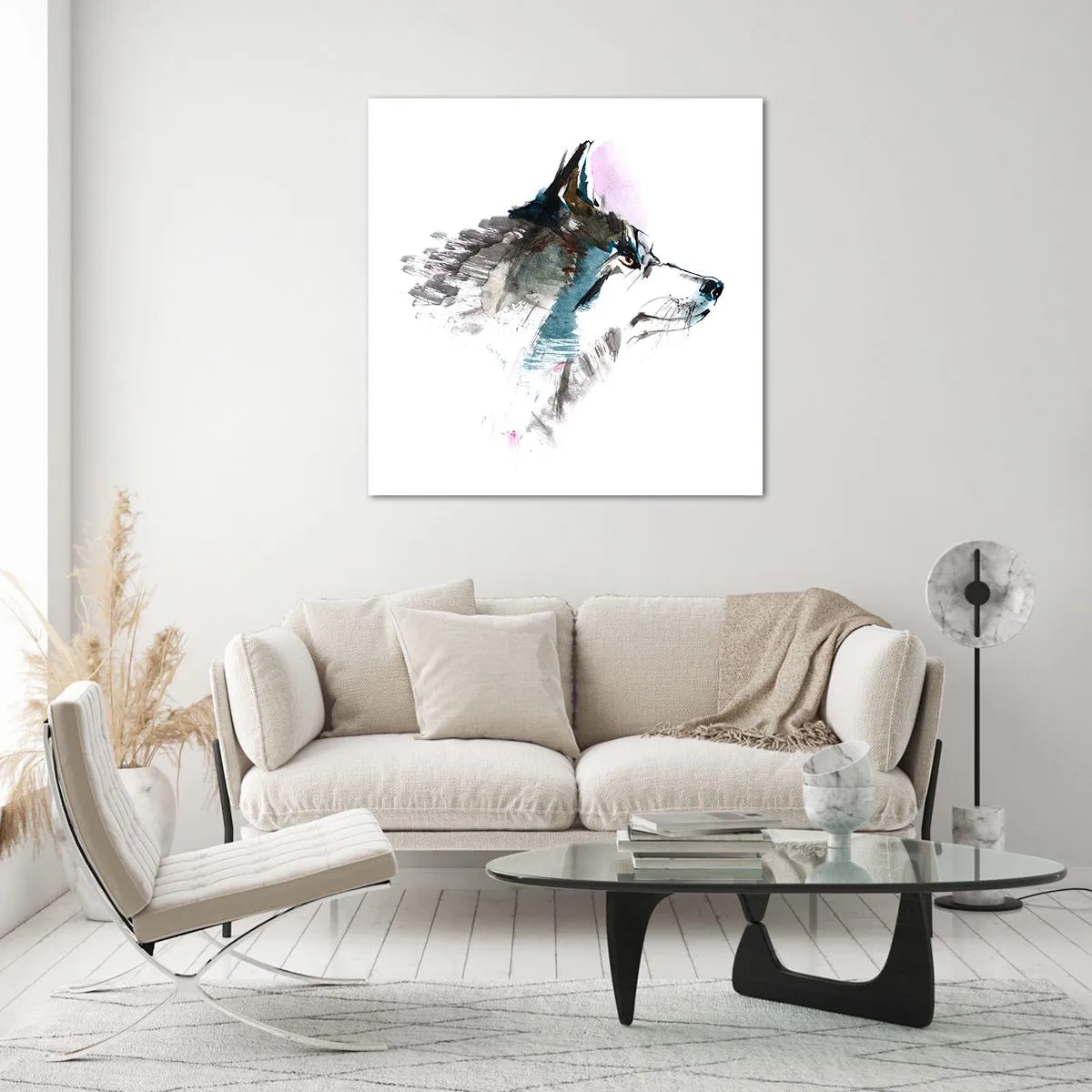 Glastavla - Bild på glas - Vargen är här - 70x70 cm