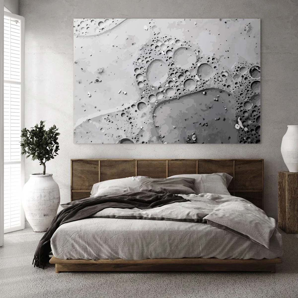 Glastavla - Bild på glas - Abstrakt bubbelmönster på ytan i grå nyanser - 70x50cm - Spår efter skum - Modern väggdekoration för vardagsrum och sovrum ARTTOR