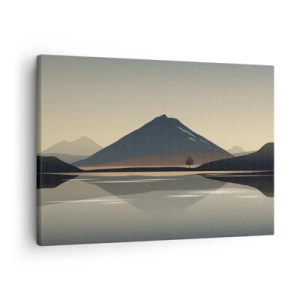 Canvastavla - Bild på duk - Minimalistiskt bergslandskap med reflektion i vattnet - 70x50cm - Spegelbild - Modern väggdekoration för vardagsrum och sovrum ARTTOR