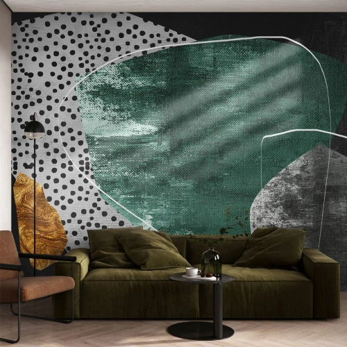 Fototapet Premium Canvas - Färgstark abstraktion med en guldflinga - Abstraktion, Textur, Collage - 300x210 cm