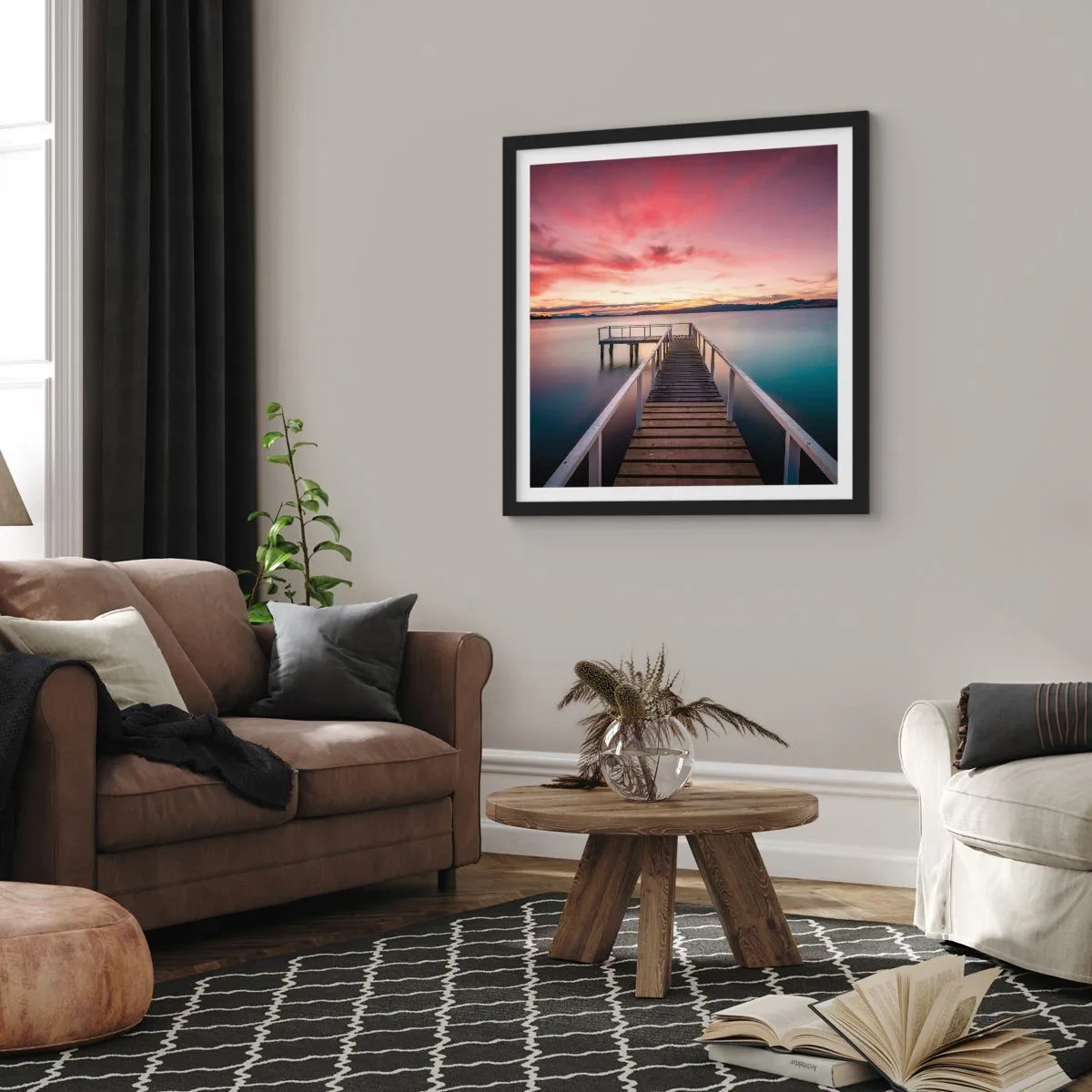 Affisch i svart ram - Kvällens milda låga - 50x50 cm