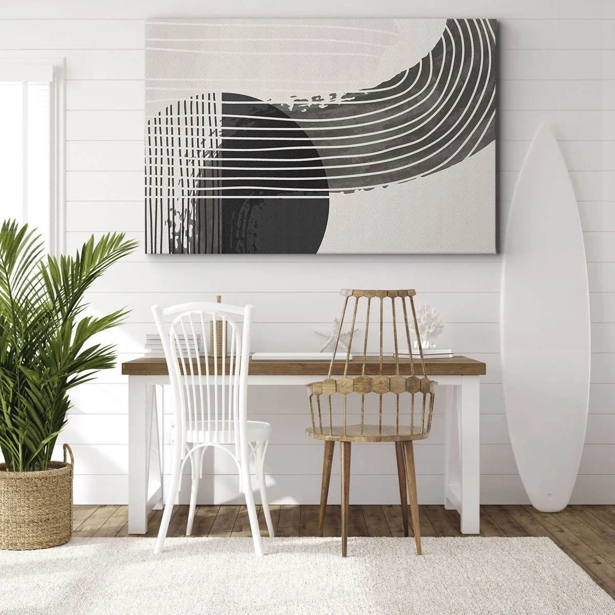 Canvastavla - Bild på duk - Abstrakt mönster med linjer och geometriska former - 70x50cm - Dit och tillbaka - Modern väggdekoration för vardagsrum och sovrum ARTTOR