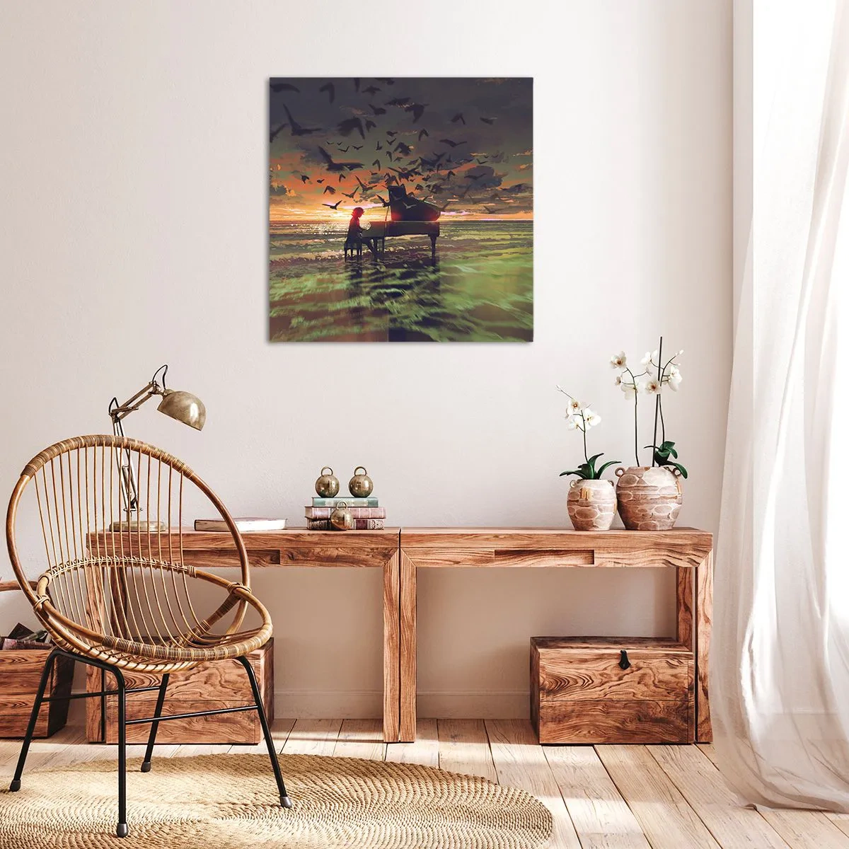 Canvastavla - Bild på duk - Konsert för piano och vågor - 70x70 cm