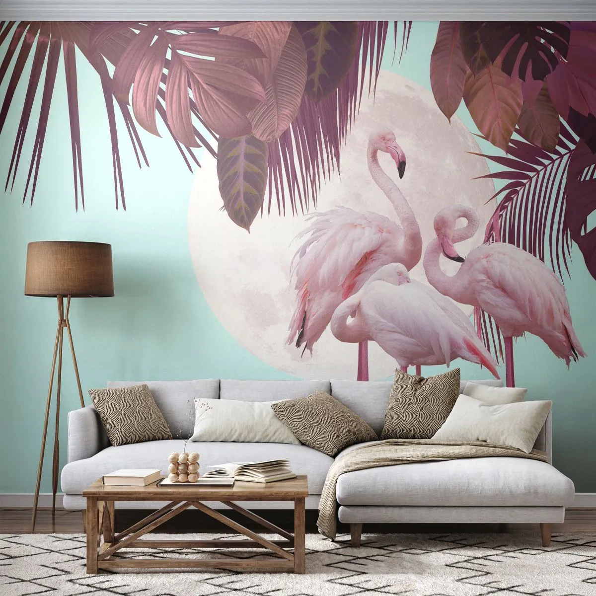 Fototapet Premium Sand - De tre fågelgracena - Flamingos, Fåglar, Natur - 400x280 cm