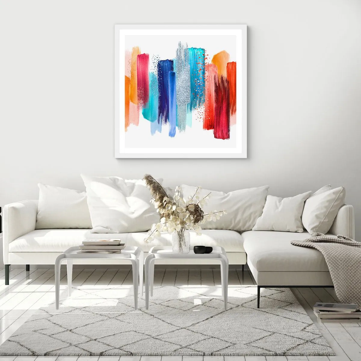Affisch i vit ram - Upp och ner  - 60x60 cm