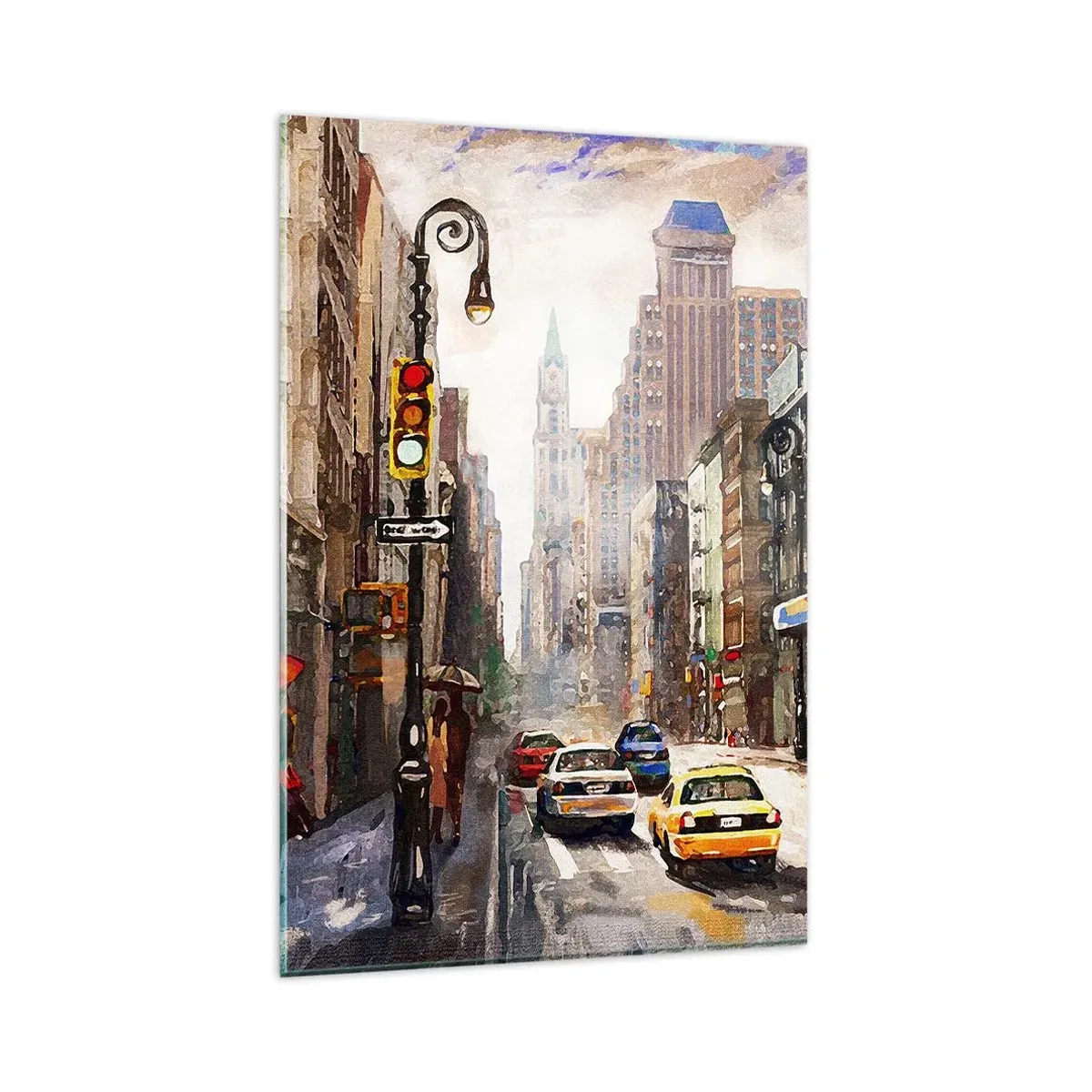 Glastavla - Bild på glas - New York - färgglad också i regnet - 80x120 cm