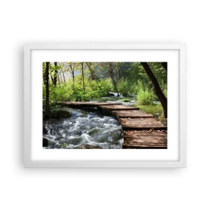 Affisch i vit ram - Över skummande kaskad - 40x30 cm