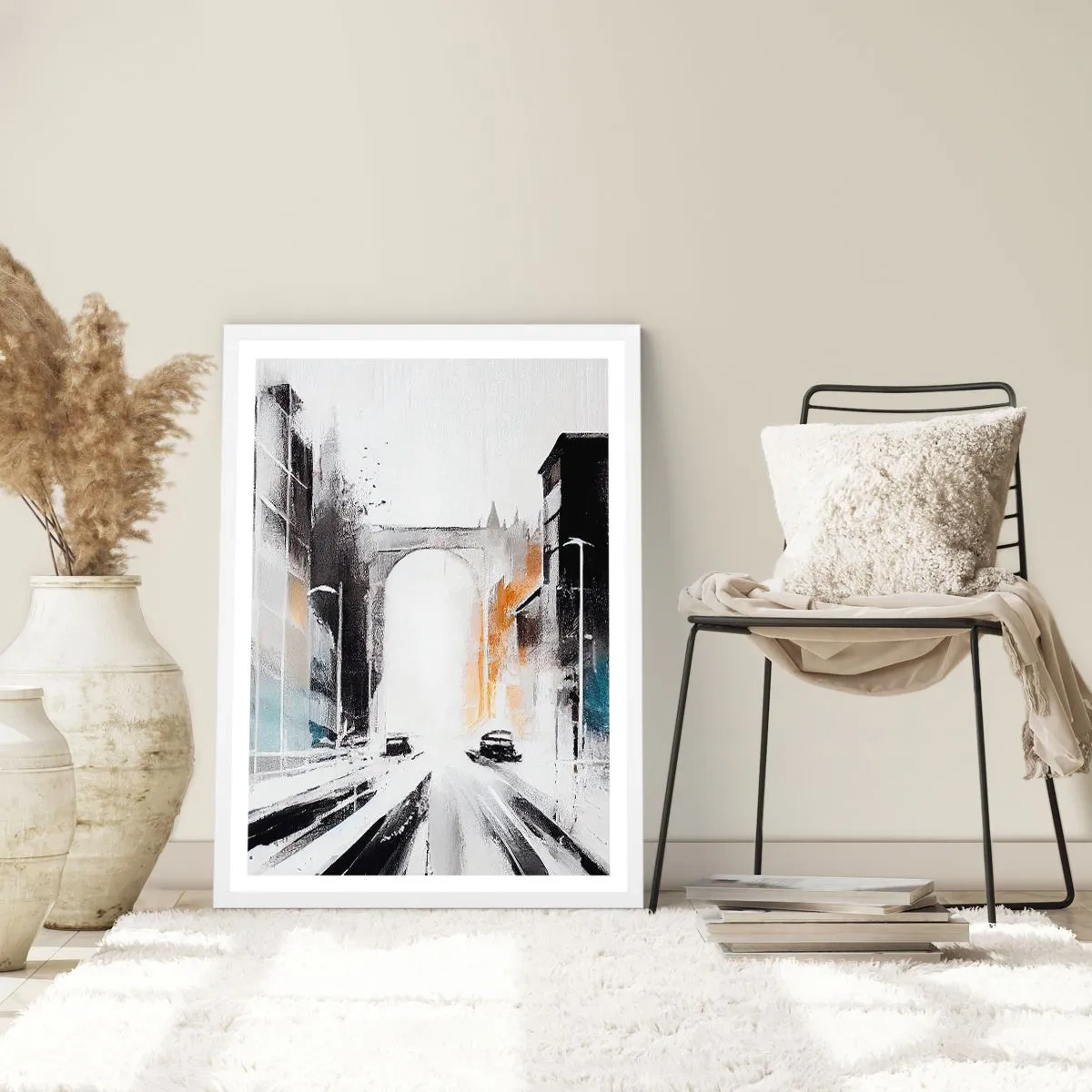Affisch i vit ram - Stadsstudie: arkitektur och rörelse - 40x50 cm