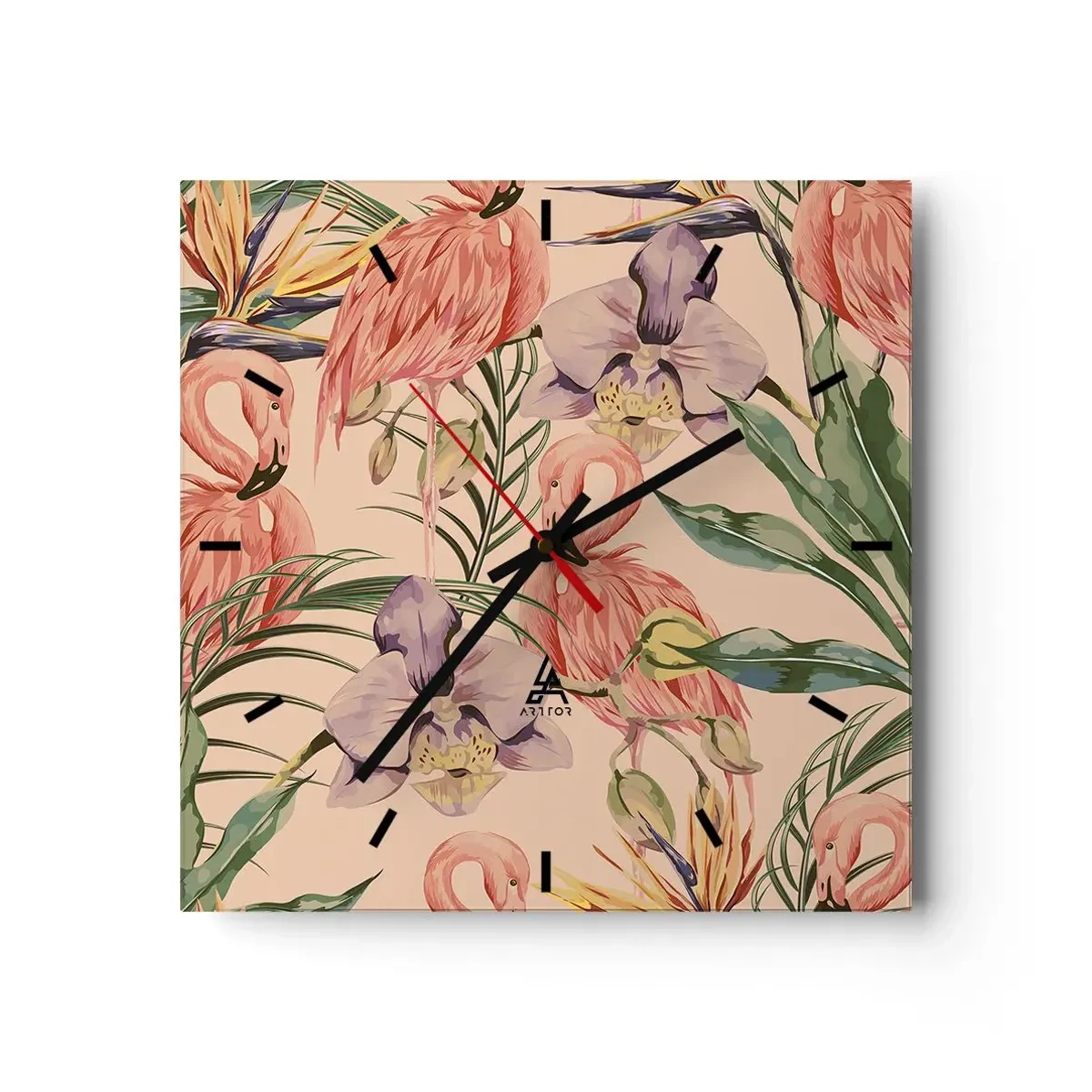 Väggklocka - Klocka på glas - Rosa balett i blommor - 30x30 cm