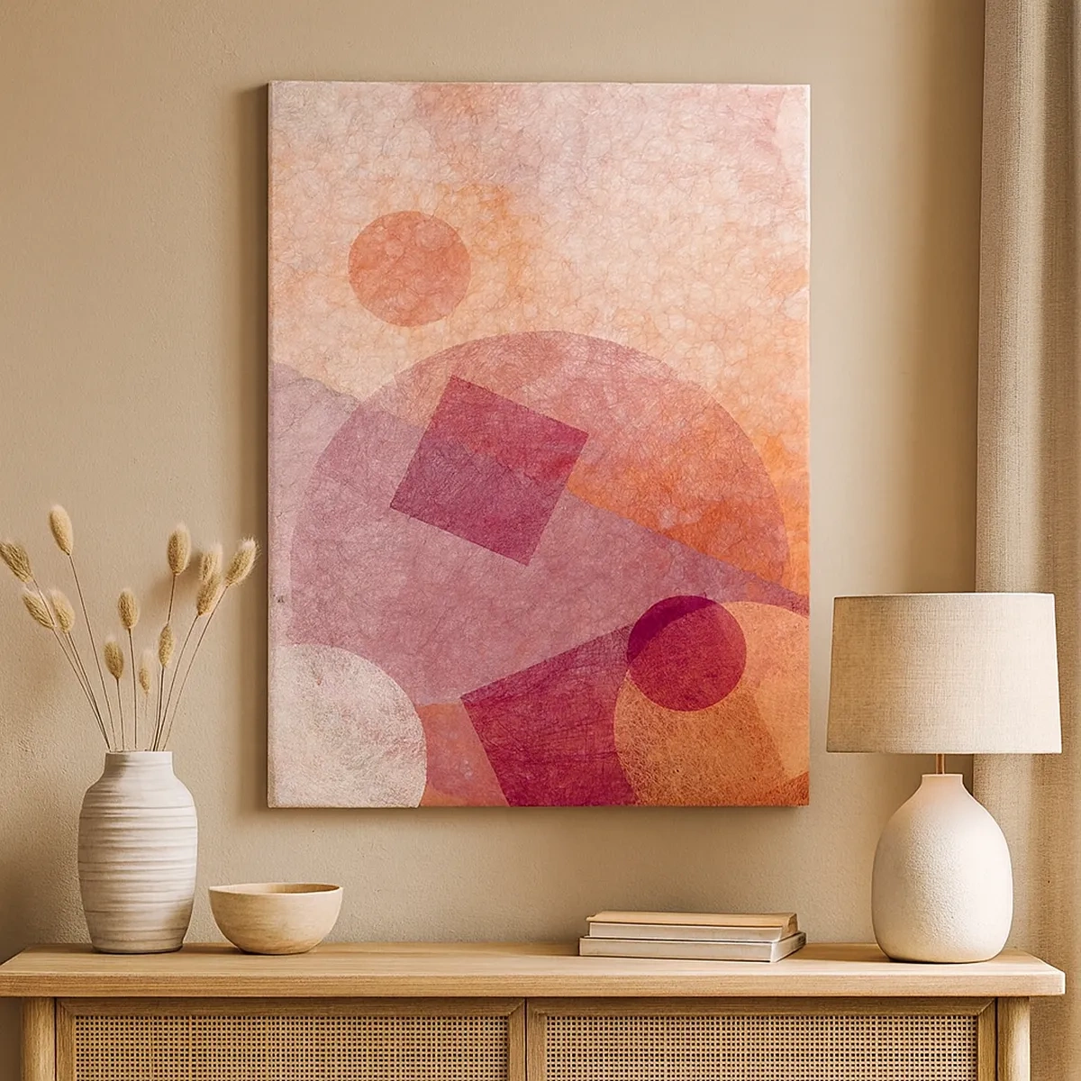 Canvastavla - Bild på duk - Geometriska omvandlingar i rosa - 50x70 cm