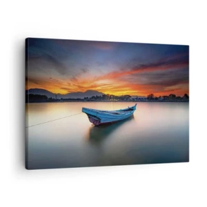 Canvastavla - Bild på duk - En båt på vattnet under en pittoresk solnedgång - 70x50cm - Det kommer en god natt - Modern väggdekoration för vardagsrum och sovrum ARTTOR